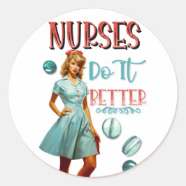 Schattigee nostalgische verpleegster pinup verplee ronde sticker
