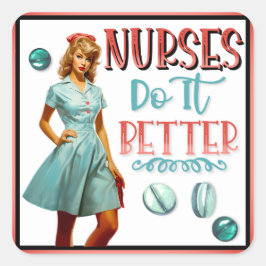 Schattigee nostalgische verpleegster pinup verplee vierkante sticker