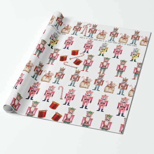 Schattigee Notenkrakers Drums Candy Canes Cadeaupapier (Uitgerold)