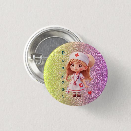 Schattigee Nurse Bonjour Badge Button (Voorkant /achterkant)