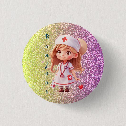 Schattigee Nurse Bonjour Badge Button (Voorkant)