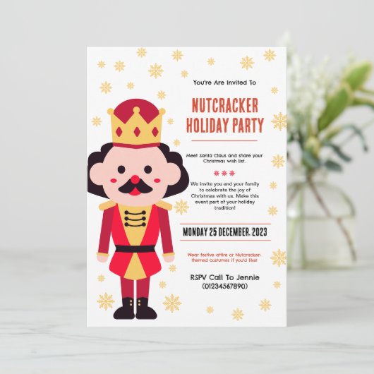 Schattigee Nutcracker Vakantie Party Kaart (Staand voorkant)