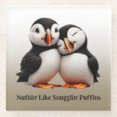 Schattigee Nuthin' Like Snugglin' Puffins Glazen Onderzetter (Voorkant)