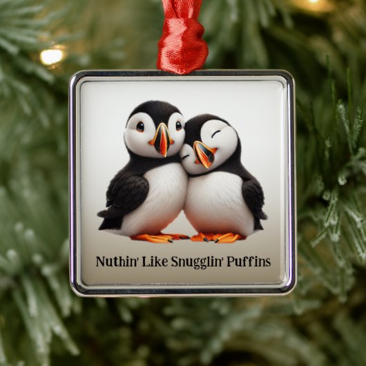 Schattigee Nuthin' Like Snugglin' Puffins Metalen Ornament (Boom)