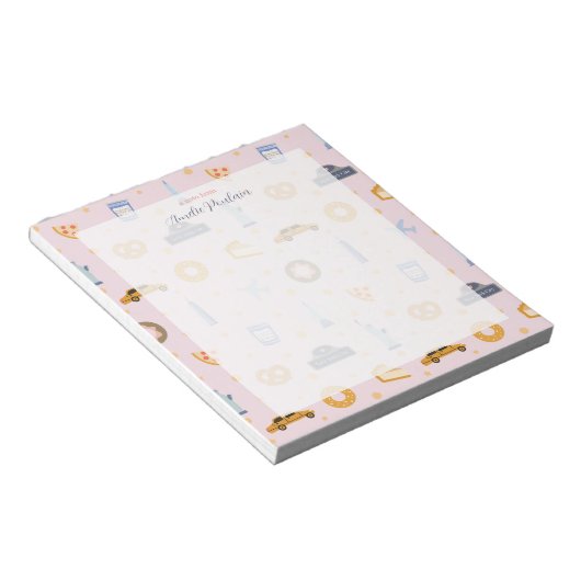 Schattigee NYC-patroonroze aangepaste naam Notitieblok (Schuin)