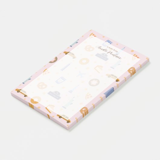 Schattigee NYC-patroonroze aangepaste naam Post-it® Notes (Schuin)