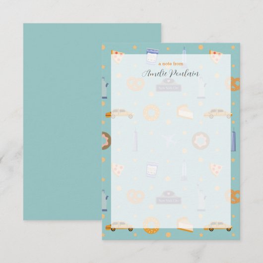 Schattigee NYC Pattern Turquoise Green Gepersonali Bedankkaart (Voorkant / Achterkant)