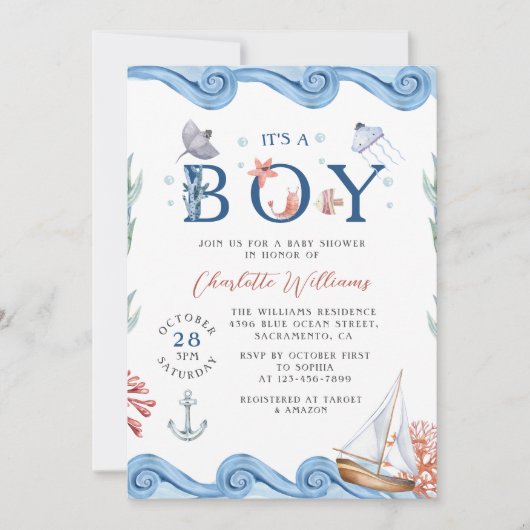 Schattigee oceaan Baby shower Het is een jongen Kaart (Voorkant)