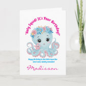 Schattigee Oceaan Bloemen Octopus Girly Kids Verja Kaart (Voorkant)