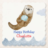 Schattigee Oceaan Otter Scallops Verjaardagsfeest Kartonnen Onderzetters (Voorkant)