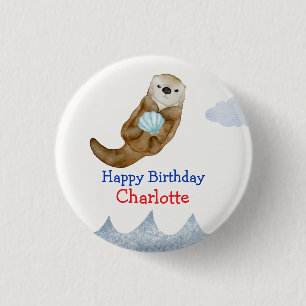 Schattigee Oceaan Otter Scallops Verjaardagsfeest Ronde Button 3,2 Cm