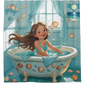 Schattigee oceaan-thema badtijd meisje douchegordijn (Voorkant)