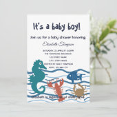 Schattigee oceaan wereld jongen baby shower kaart (Staand voorkant)