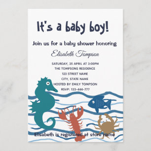 Schattigee oceaan wereld jongen baby shower kaart