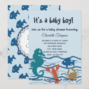 Schattigee oceaan wereld jongen baby shower kaart