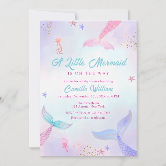 Schattigee Oceaan Zomer Zeemeermin Tail Baby showe Kaart (Voorkant)