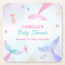 Schattigee Oceaan Zomer Zeemeermin Tail Baby showe Kartonnen Onderzetters