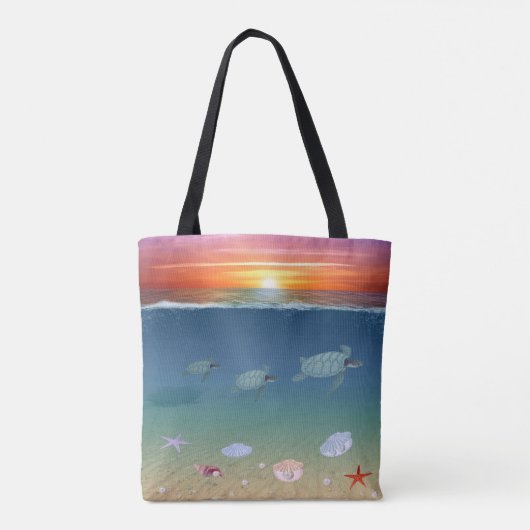 Schattigee oceaan zonsopgang, zwemmen zee schildpa tote bag (Achterkant)