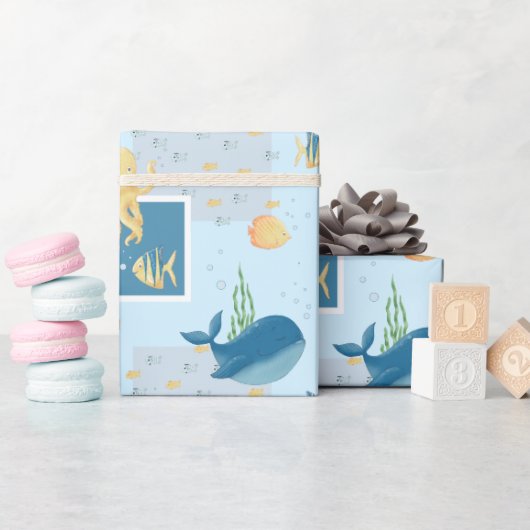 Schattigee Oceaandieren Blauwe Baby onder water Cadeaupapier (Baby Shower)