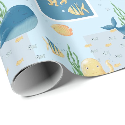 Schattigee Oceaandieren Blauwe Baby onder water Cadeaupapier (Rol Hoek)