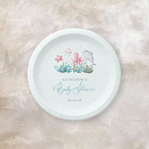 Schattigee oceaandieren onder het Zee Boy Baby sho Papieren Bordje