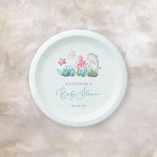 Schattigee oceaandieren onder het Zee Boy Baby sho Papieren Bordje