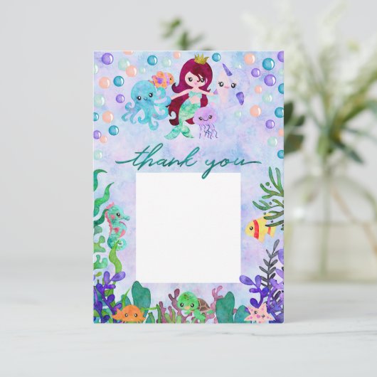 Schattigee oceaandieren zeemeermin thema dank u bedankkaart (Staand voorkant)