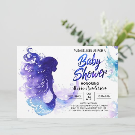 Schattigee Ocean Adventures: Zeemeermin Baby showe Kaart (Staand voorkant)