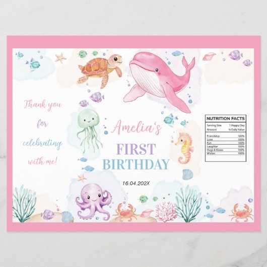 Schattigee Ocean Animals Verjaardag Chip Bag Wrapp Flyer (Voorkant)