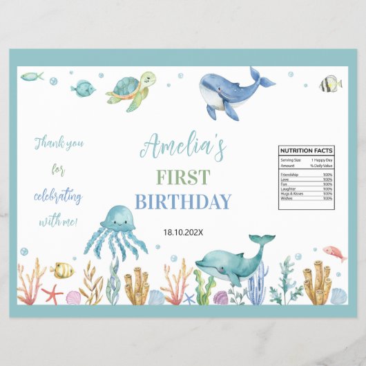 Schattigee Ocean Animals Verjaardag Chip Bag Wrapp Flyer (Voorkant)