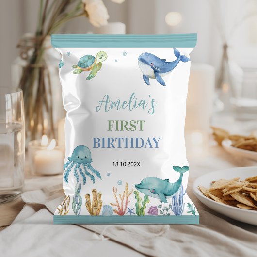 Schattigee Ocean Animals Verjaardag Chip Bag Wrapp Flyer