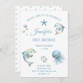 Schattigee Ocean Animals verjaardagsuitnodiging Kaart (Voorkant / Achterkant)