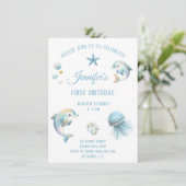 Schattigee Ocean Animals verjaardagsuitnodiging Kaart (Staand voorkant)