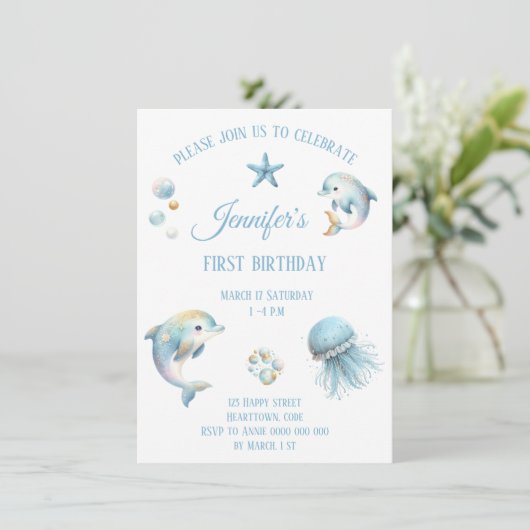 Schattigee Ocean Animals verjaardagsuitnodiging Kaart (Staand voorkant)
