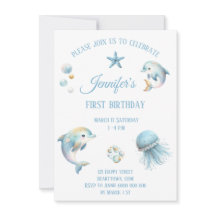 Schattigee Ocean Animals verjaardagsuitnodiging