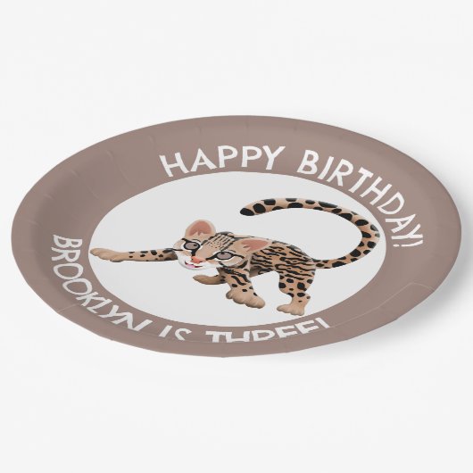 Schattigee ocelot cartoon gepersonaliseerde verjaa papieren bordje (Gekanteld)