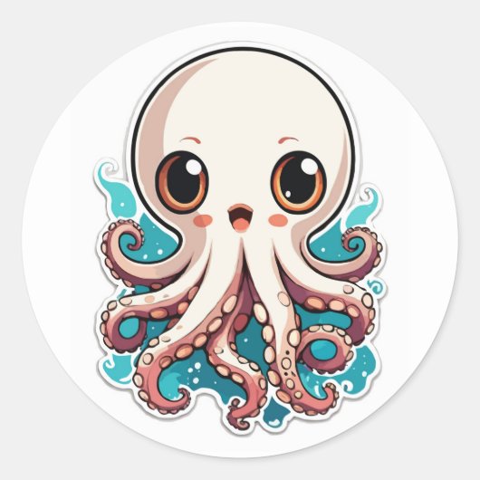 Schattigee Octopus Anime Cartoon Illustratie Ronde Sticker (Voorkant)