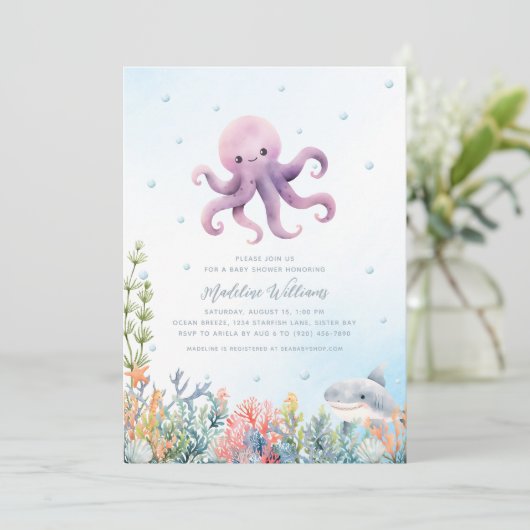 Schattigee octopus Baby shower Kaart (Staand voorkant)