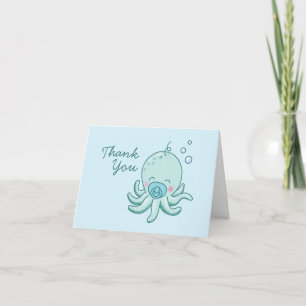 Schattigee Octopus Baby shower Kawaii Blue Boy Bedankkaart