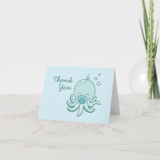 Schattigee Octopus Baby shower Kawaii Blue Boy Bedankkaart (Voorkant)