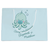 Schattigee Octopus Baby shower Kawaii Blue Boy Groot Cadeauzakje (Voorkant)