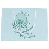 Schattigee Octopus Baby shower Kawaii Blue Boy Groot Cadeauzakje (Achterkant)