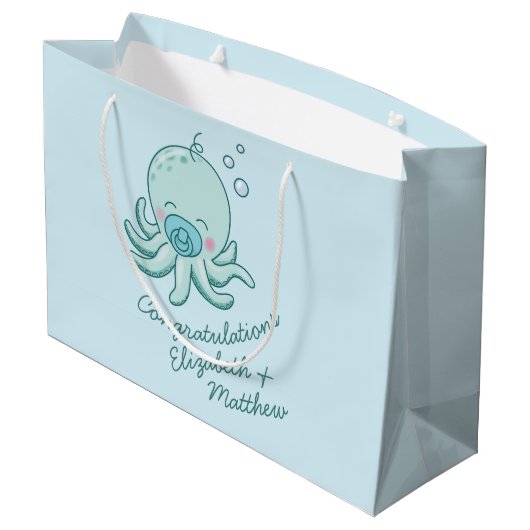 Schattigee Octopus Baby shower Kawaii Blue Boy Groot Cadeauzakje (Achterkant Gekanteld)