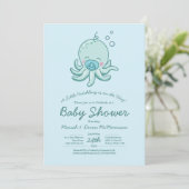 Schattigee Octopus Baby shower Kawaii Blue Boy Kaart (Staand voorkant)