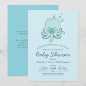 Schattigee Octopus Baby shower Kawaii Blue Boy Kaart (Voorkant / Achterkant)