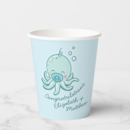 Schattigee Octopus Baby shower Kawaii Blue Boy Papieren Bekers