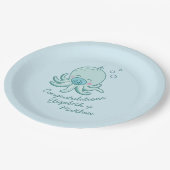 Schattigee Octopus Baby shower Kawaii Blue Boy Papieren Bordje (Gekanteld)