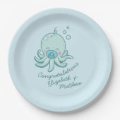 Schattigee Octopus Baby shower Kawaii Blue Boy Papieren Bordje (Voorkant)