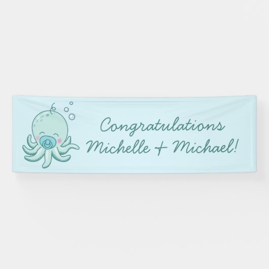 Schattigee Octopus Baby shower Kawaii Blue Boy Spandoek (Horizontaal)