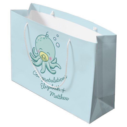Schattigee Octopus Baby shower Kawaii Groot Cadeauzakje (Achterkant Gekanteld)